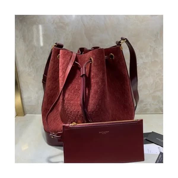 Saint Laurent 2019 Monogram All Over Suede Bucket … - 1