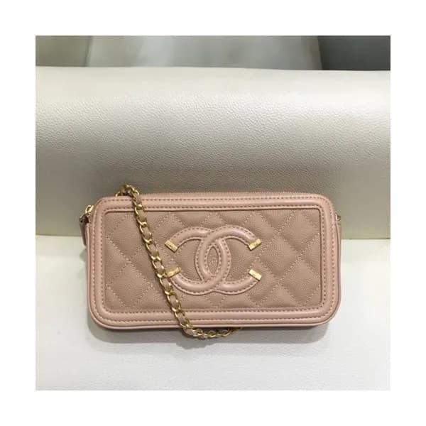 Chanel 2019 Leather Double Zip Chain Shoulder Bag …