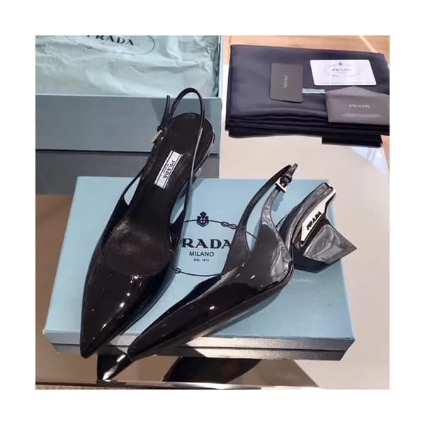 Prada 2019 Ladies Leather Middle Heel Slingback - … - 1