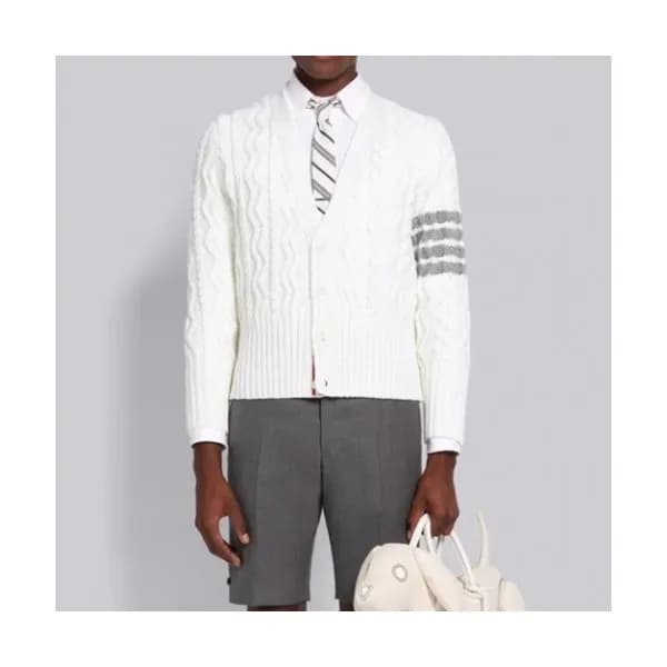 Thom Browne Mm/Wm Strap V-neck Cardigan Ivory - 톰… - 1