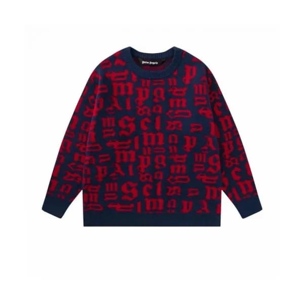 Palm Angels Mens Logo Crew-neck Sweaters Navy - 팜… - 1