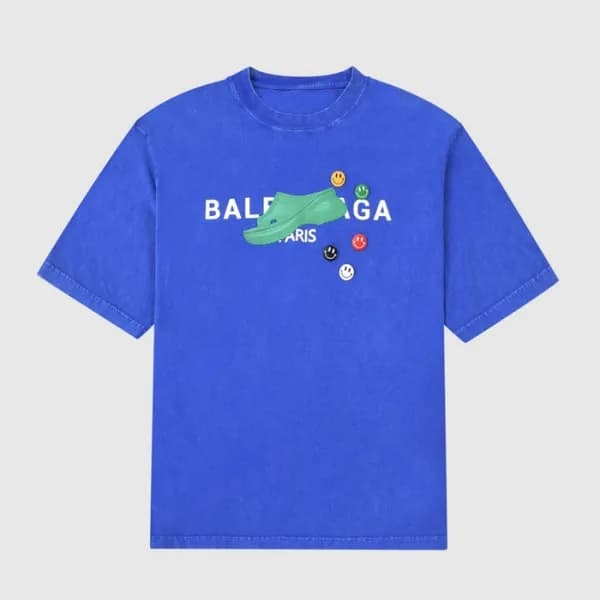 발렌시아가 남성 크루넥 블루 반팔티 - Mens Blue Tshirts - bal01373… - 1