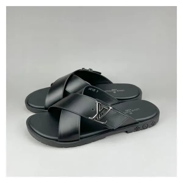루이비통 남성 이니셜 블랙 슬리퍼 - Mens Black Slippers - lou0429… - 1