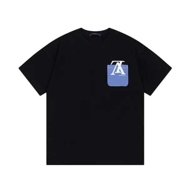 루이비통 남성 블랙 크루넥 반팔티 - Louis vuitton Mens Black Shor… - 1