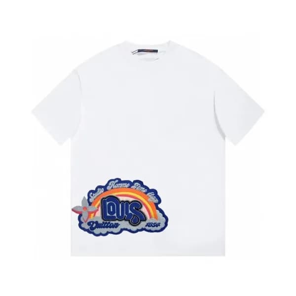 루이비통 남성 화이트 크루넥 반팔티 - Louis vuitton Mens White Sho… - 1