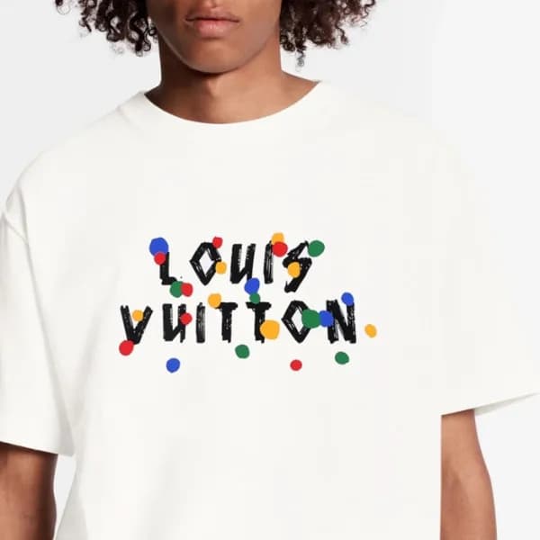 루이비통 남성 화이트 크루넥 반팔티 - Louis vuitton Mens White Sho… - 1