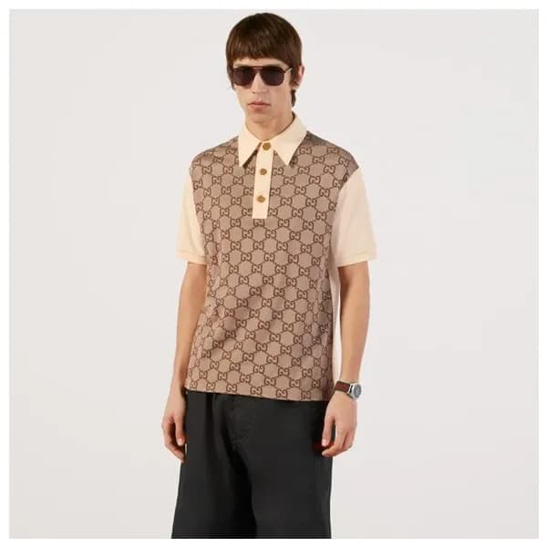 구찌 남성 베이지 폴로 반팔티 - Gucci Mens Beige Short sleeved … - 1