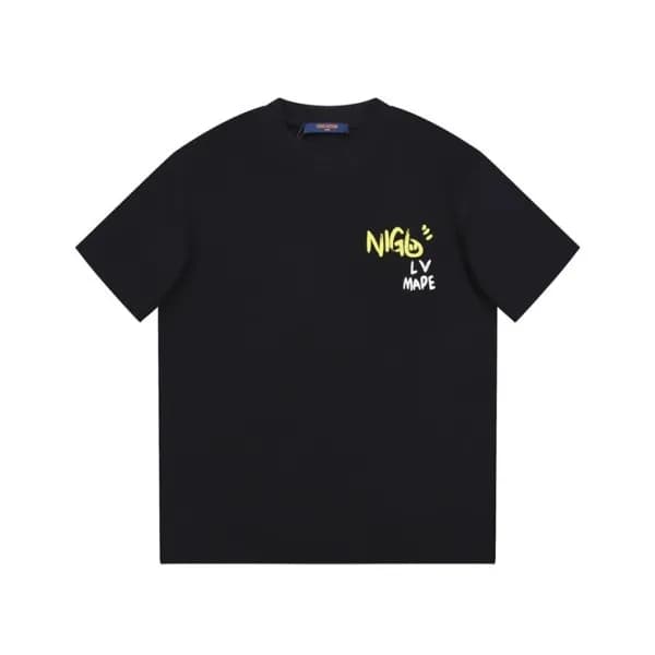 루이비통 남성 크루넥 블랙 반팔티 - Louis vuitton Mens Black Shor… - 1