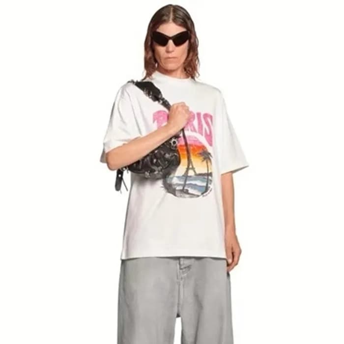 발렌시아가 남성 화이트 반팔 티셔츠 - Balenciaga Mens White Tshirt… - 1