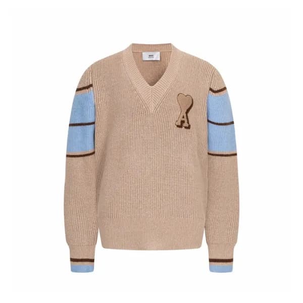 아미 남/녀 브이넥 니트웨어 - Ami Unisex V-neck Knitwear - amc… - 1