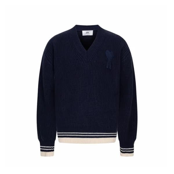 아미 남/녀 브이넥 니트웨어 - Ami Unisex V-neck Knitwear - amc… - 1