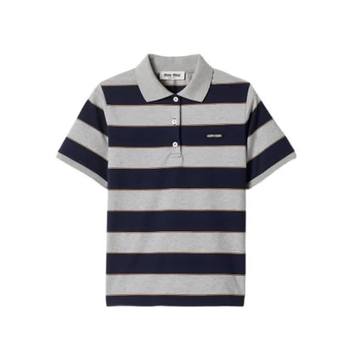 미우미우 남성 폴로 반팔 티셔츠 - Miumiu Mens Striped Polo Shirt… - 1