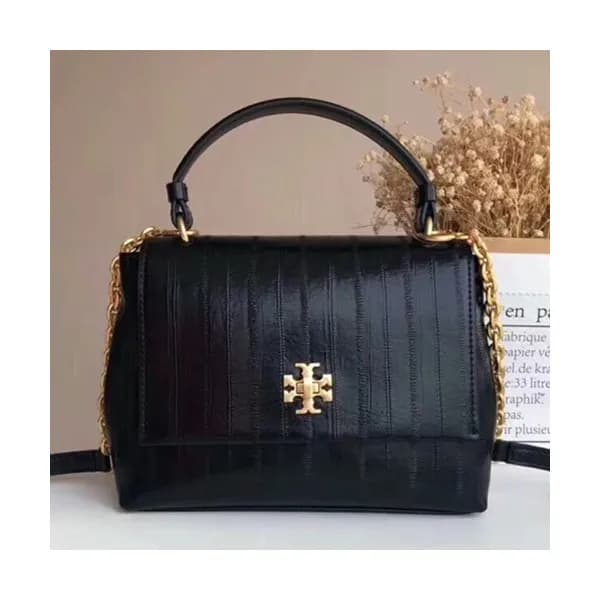 Tory Burch Kira Leather Black Satchel Top Handle T… - 1