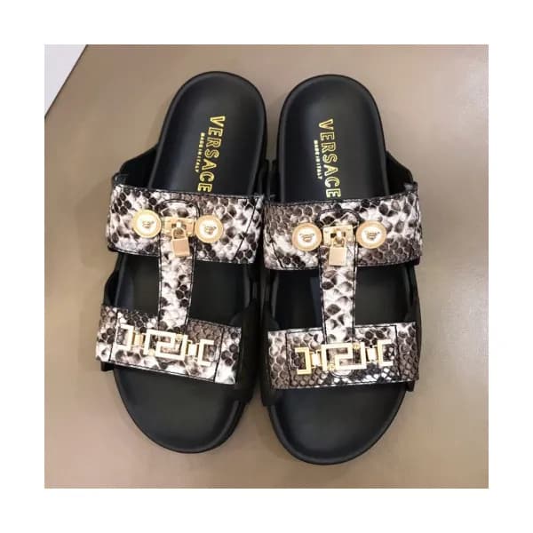 Versace 2019 Mens Medusa Metal Logo Leather Slippe… - 1