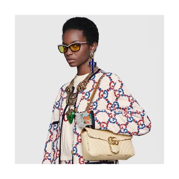 Gucci GG Marmont Matlase Raffia Women Shoulder Bag… - 1