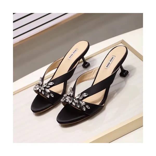 Miumiu 2019 Ladies Slik Middle Heel Slipper - 미우미우… - 1