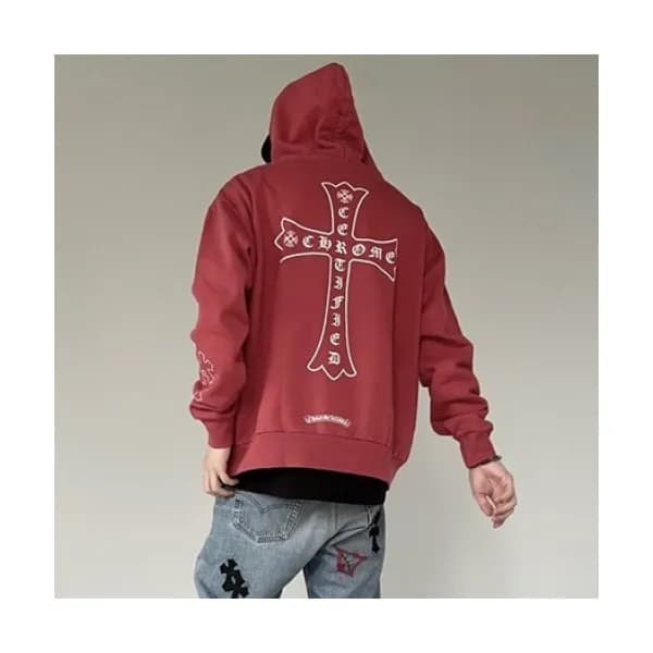 Chrom Hearts Mens Logo Cotton Hoodie Burgundy - 크… - 1