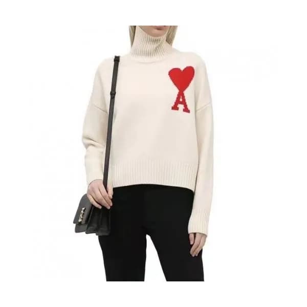 Ami Mm/Wm Logo Casual Turtle-neck Sweaters Ivory -… - 1