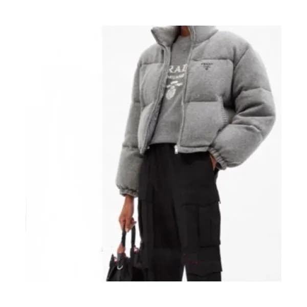 Prada Womens Logo Casual Duck Down Jackets Gray -… - 1