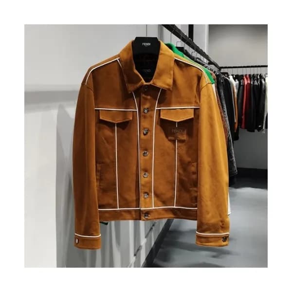 Fendi Mens Casual Zip-up Leather Jackets Brown - … - 1