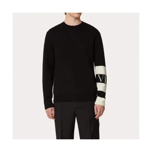 Valentino Mens Big Logo Crew-neck Wool Sweaters B… - 1