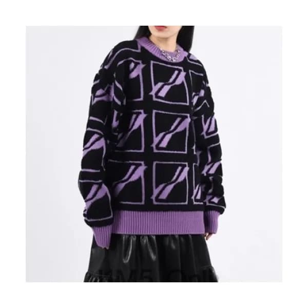WELLDONE Mm/Wm Retro Logo Crew-neck Sweaters Purp… - 1