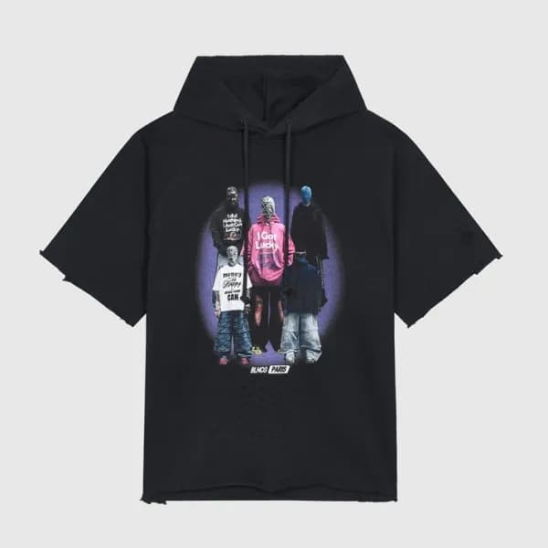 발렌시아가 남성 블랙 후드 반팔티 - Mens BlackTshirts - bal01489x - 1