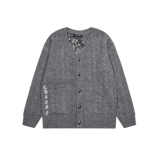 크롬하츠 남성 브이넥 그레이 가디건 - Chrom hearts Mens Gray Cardi… - 1