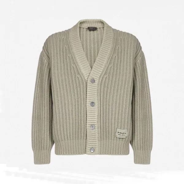 프라다 남성 베이지 브이넥 가디건 - Prada Mens Beige Cardigan - p… - 1