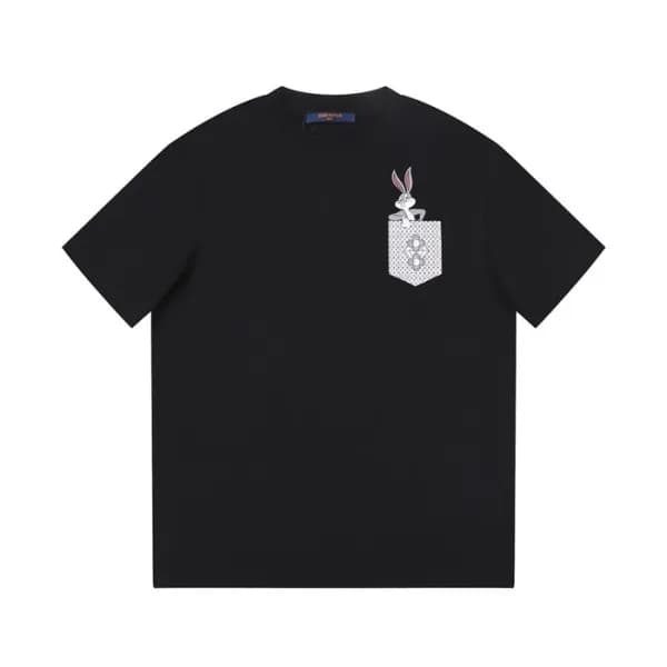 루이비통 남성 블랙 크루넥 반팔티 - Louis vuitton Mens Black Shor… - 1