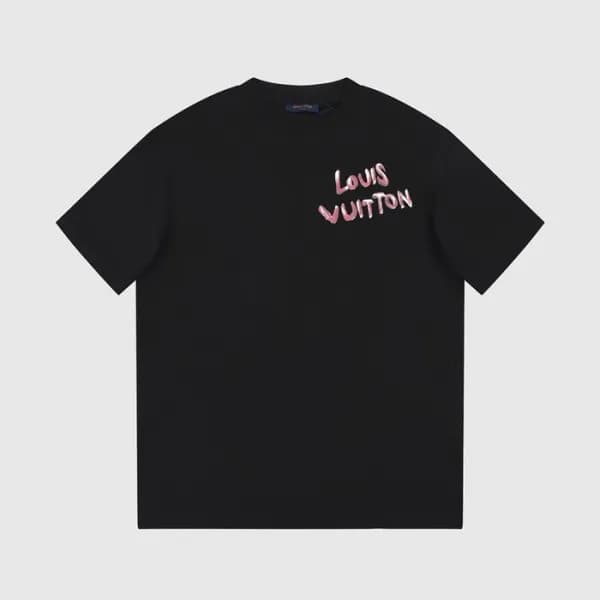 루이비통 남성 블랙 크루넥 반팔티 - Louis vuitton Mens Black Shor… - 1