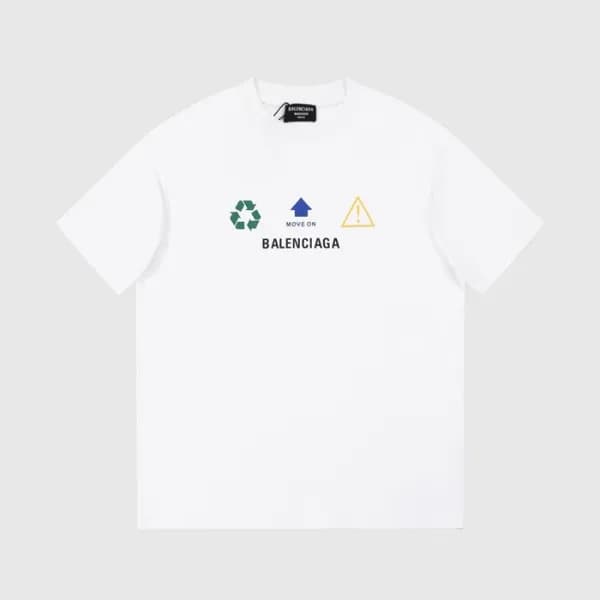 발렌시아가 남성 크루넥 화이트 반팔티 - Balenciaga Mens White Short… - 1
