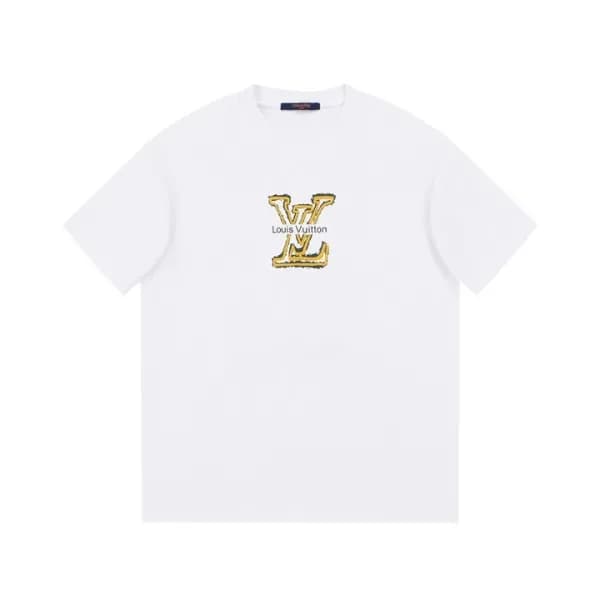 루이비통 남성 화이트 크루넥 반팔티 - Louis vuitton Mens White Sho… - 1