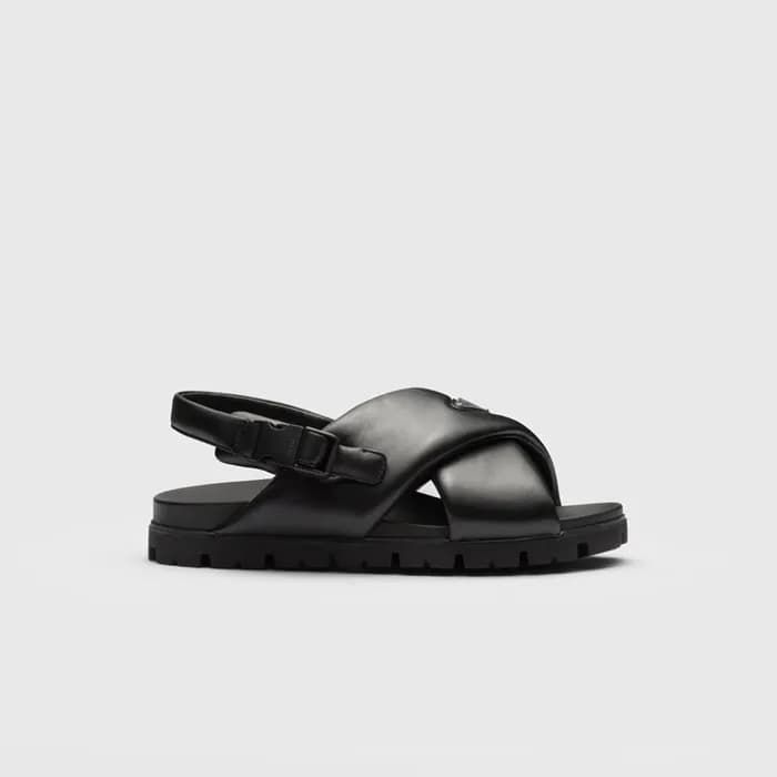 프라다 남성 크로스 스트랩 슬리퍼 【매장-140만원대】 - Prada Mens Black … - 1