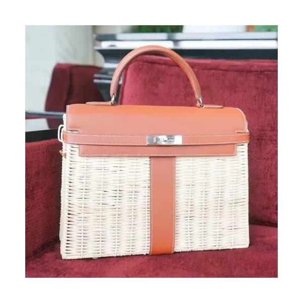 Hermes Kelly Picnic Rattan Tote Bag ,35cm - 에르메스 켈… - 1