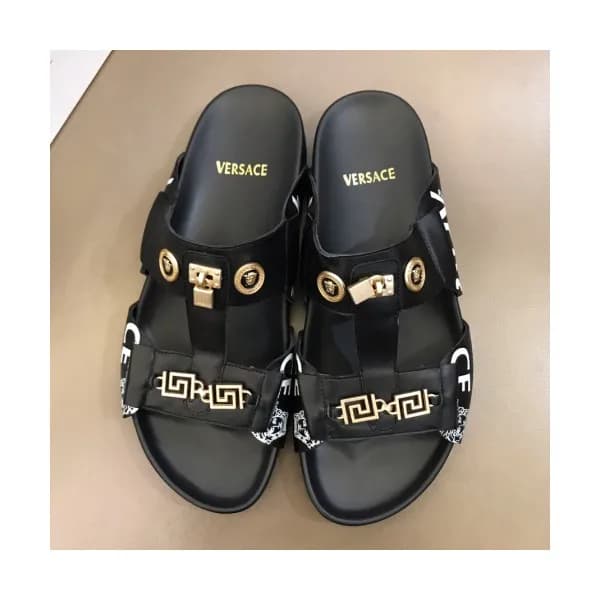 Versace 2019 Mens Medusa Metal Logo Leather Slippe… - 1
