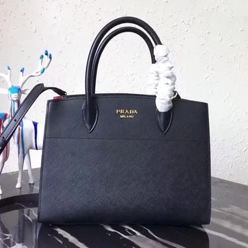 Prada 2019 Bibliothque Leather Tote Shoulder Bag,3… - 1