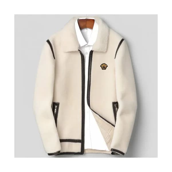 Versace 2019 Mens Logo Flannel Leather Jacket- 베르사… - 1