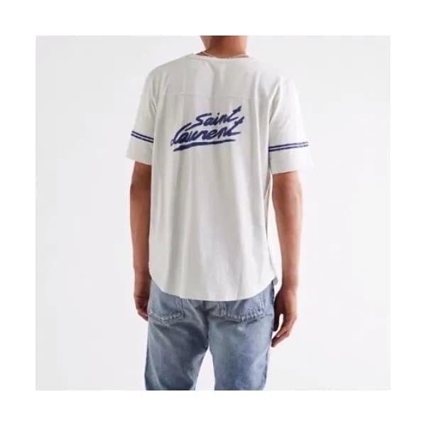 Saint Laurent 2021 Mens Logo Cotton Short Sleeved … - 1