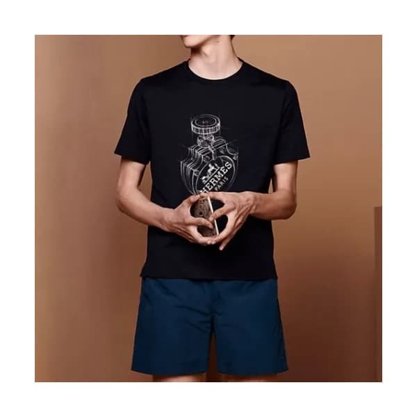 Hermes Mens Crew-neck Short Sleeved Tshirts Black… - 1