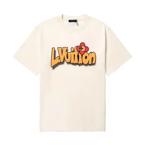 루이비통 남성 아이보리 크루넥 반팔티 - Mens Ivory Tshirts - lou043… - 1