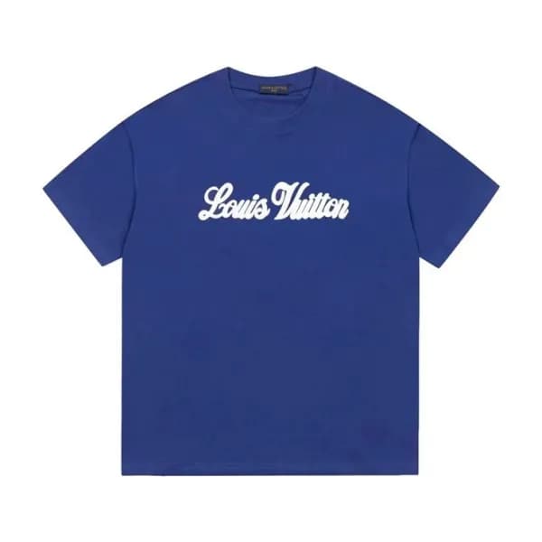 루이비통 남성 블루 크루넥 반팔티 - Louis vuitton Mens Blue Short… - 1