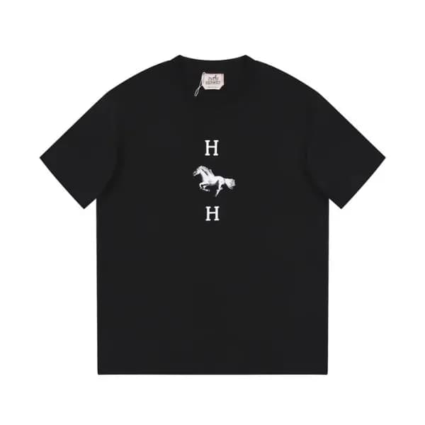 에르메스 남성 블랙 크루넥 반팔티 - Hermes Mens Black Short sleev… - 1
