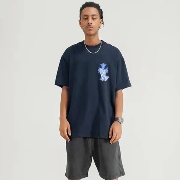 크롬하츠 남성 네이비 크루넥 반팔티 - Chrom Hearts Mens Navy Short… - 1