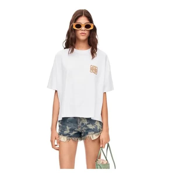 로에베 여성 이니셜 화이트 반팔티 - Loewe Womens White Short slee… - 1