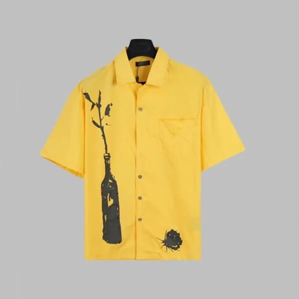 프라다 남성 모던 옐로우 반팔 셔츠 - Prada Mens Yellow Short slee… - 1
