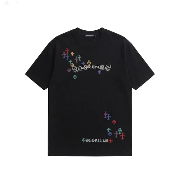 크롬하츠 남성 블랙 크루넥 반팔티 - Chrom Hearts Mens Black Short… - 1