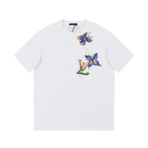 루이비통 남성 크루넥 화이트 반팔티 - Louis vuitton Mens White Sho… - 1