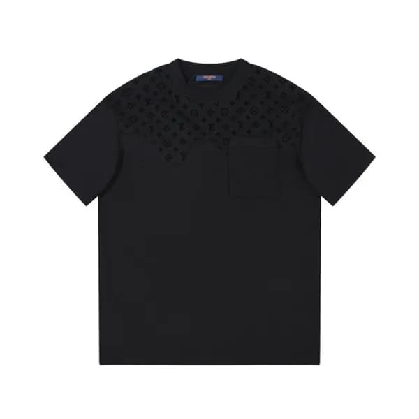 루이비통 남성 크루넥 블랙 반팔티 - Louis vuitton Mens Black Shor… - 1