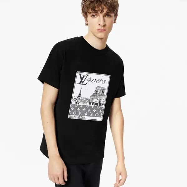 루이비통 남성 블랙 반팔티 - Louis vuitton Mens Black Tshirts … - 1